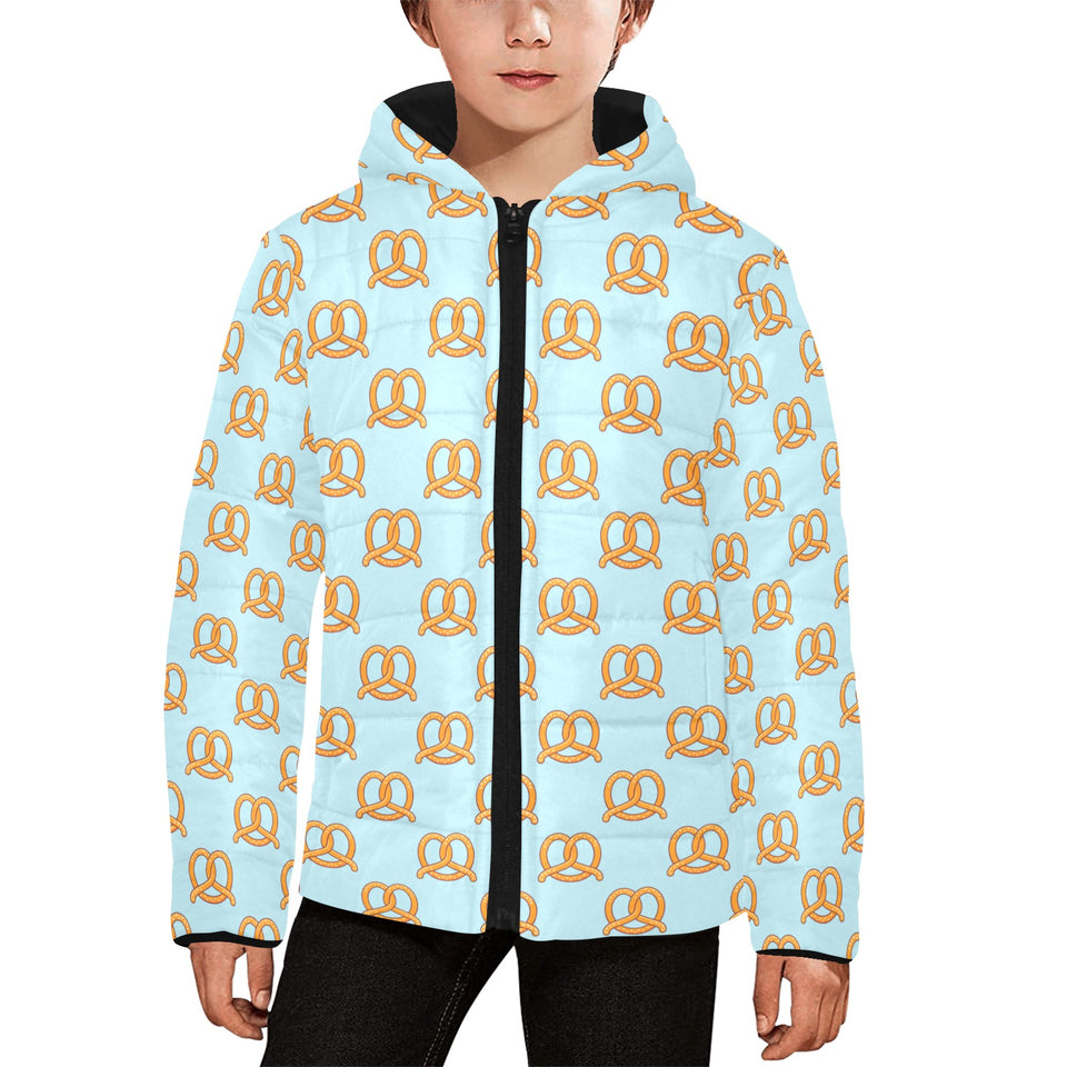Pretzels Pattern Print Design 03 Kids' Boys' Girls' Padded Hooded Jacket