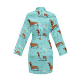 Dachshund decorative background Women's Long Sleeve Belted Night Robe