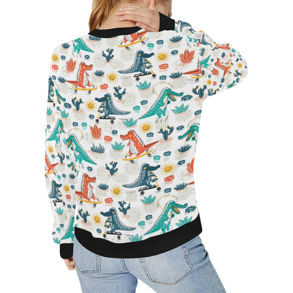 Cute Crocodile Pattern Women's Crew Neck Sweatshirt
