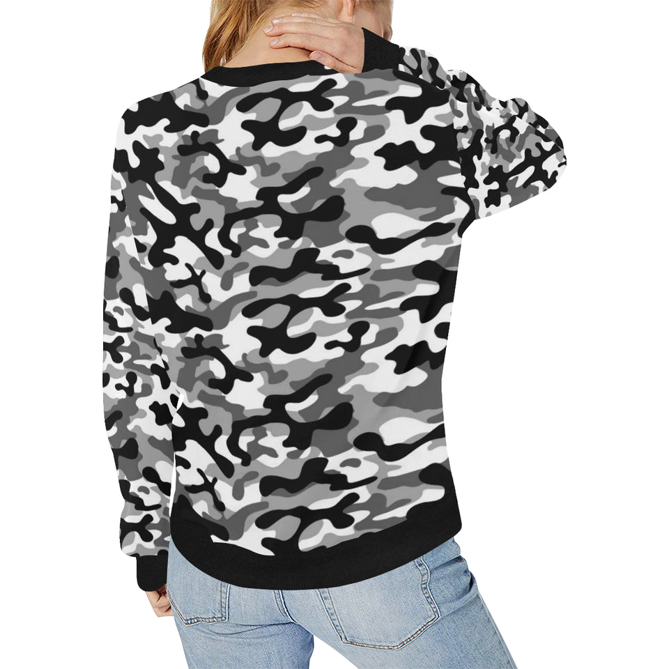 Black white camouflage pattern Women's Crew Neck Sweatshirt