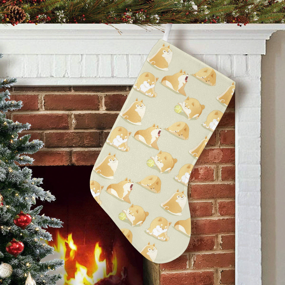 Cute fat shiba inu dog pattern Christmas Stocking