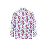 Purple seahorse blue coral pattern Men's Long Sleeve Polo Shirt