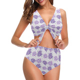 Hedgehog Pattern Print Design 05 Chest Bowknot High Waisted Bikini Swimsuit