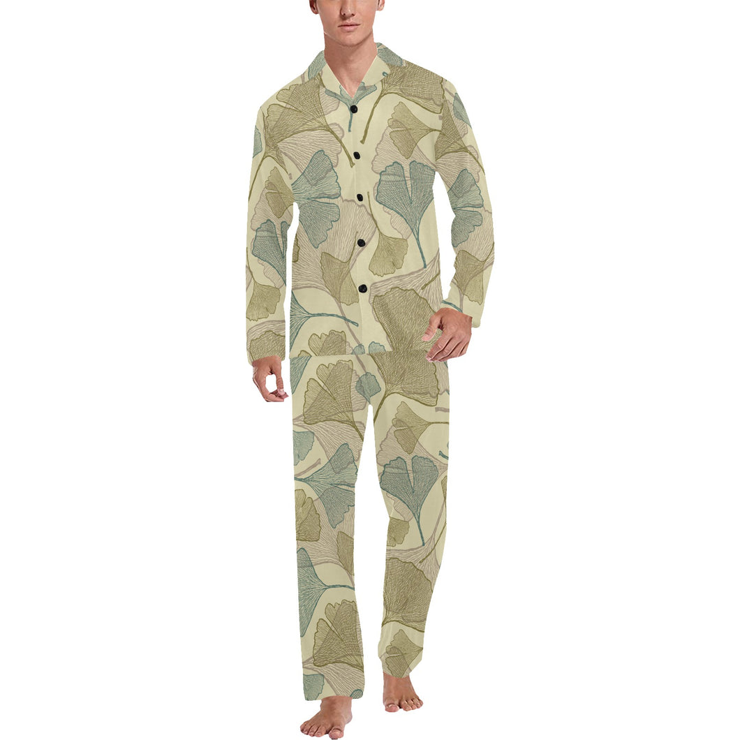 Ginkgo leaves design pattern Men's Long Pajama Set