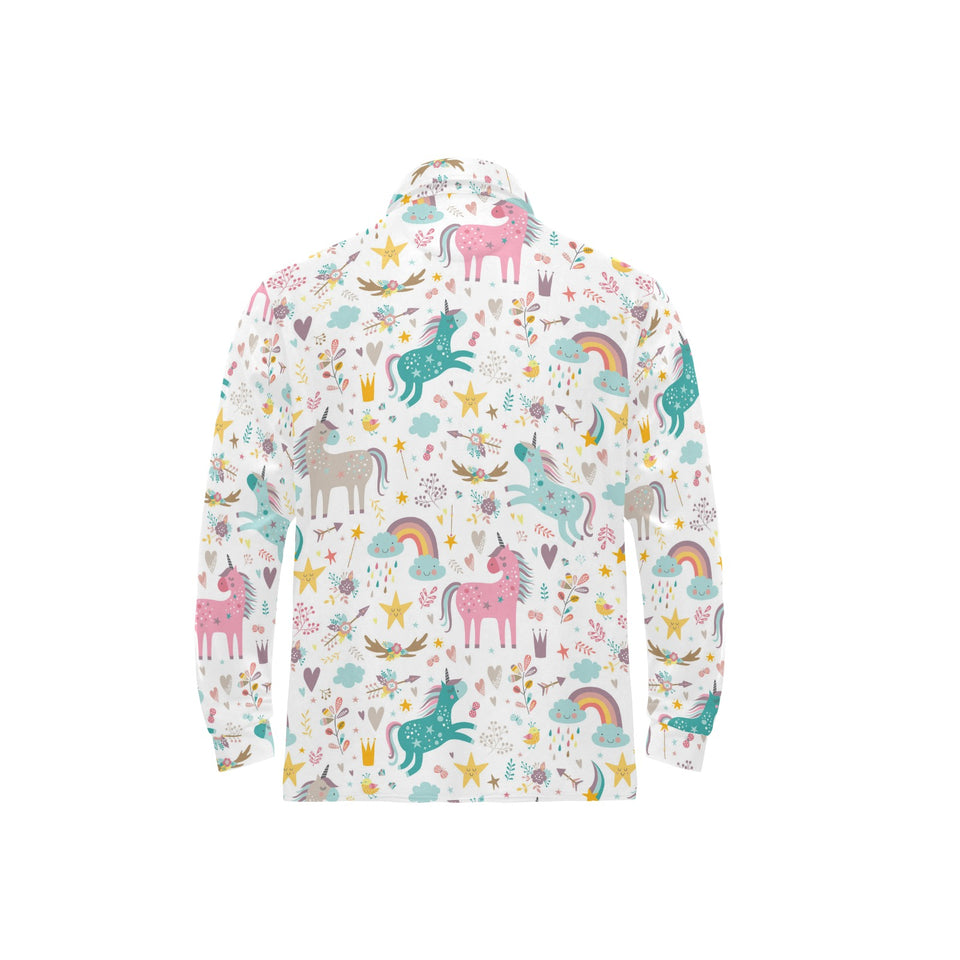 Colorful unicorn pattern Men's Long Sleeve Polo Shirt
