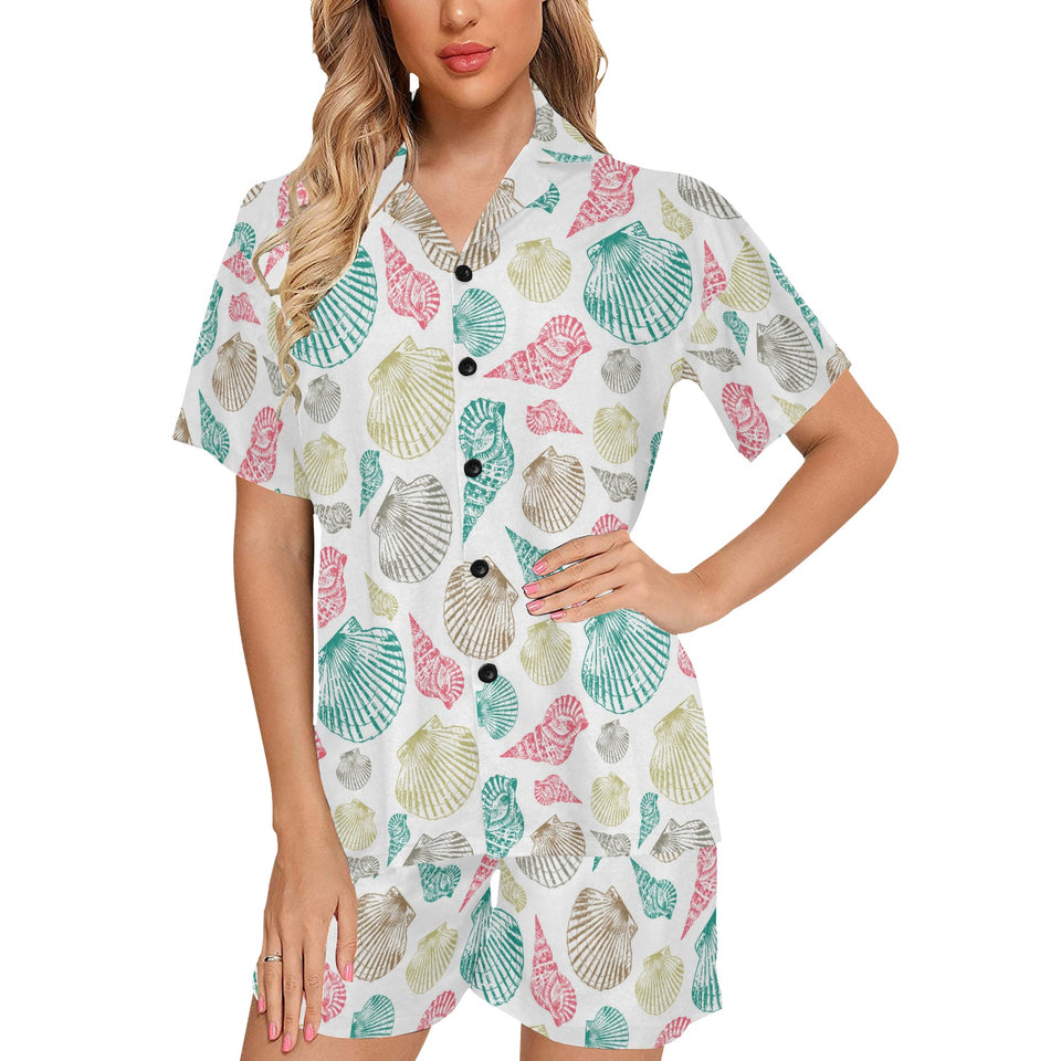 Colorful shell pattern Women's V-Neck Short Pajama Set