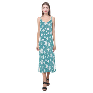 Vintage star pattern V-Neck Open Fork Long Dress