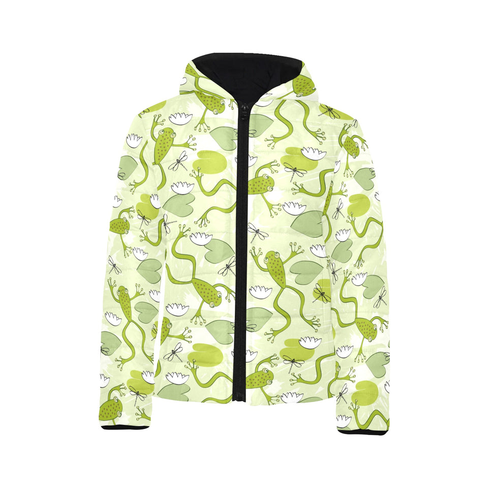 Cute frog dragonfly pattern Kids' Boys' Girls' Padded Hooded Jacket