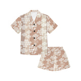 Beautiful hexagon japanese  pattern Kids' Boys' Girls' V-Neck Short Pajama Set
