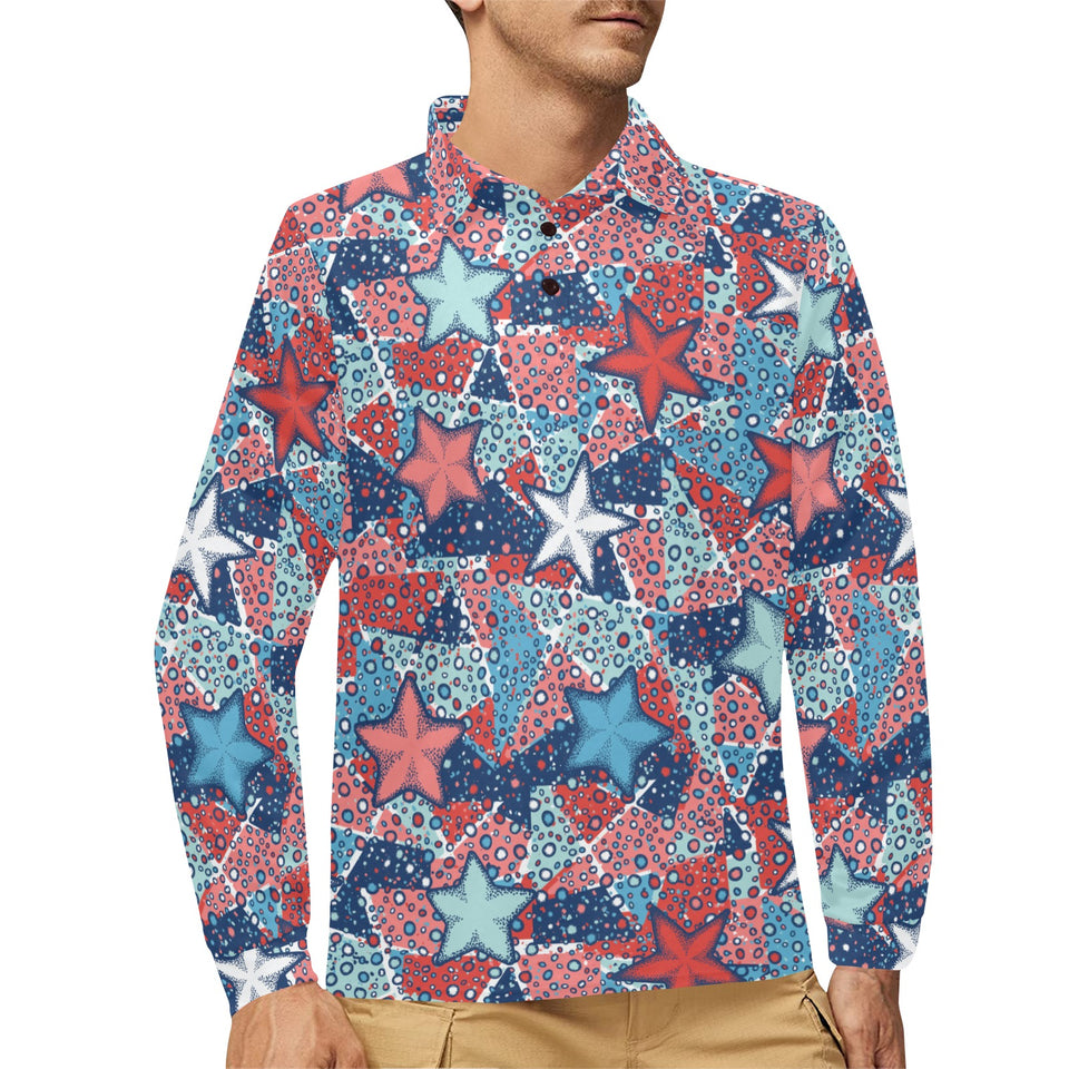 Hand drawn colorful starfish Men's Long Sleeve Polo Shirt