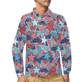 Hand drawn colorful starfish Men's Long Sleeve Polo Shirt