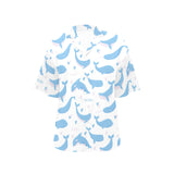Blue whale pattern Women's All Over Print Hawaiian Shirt