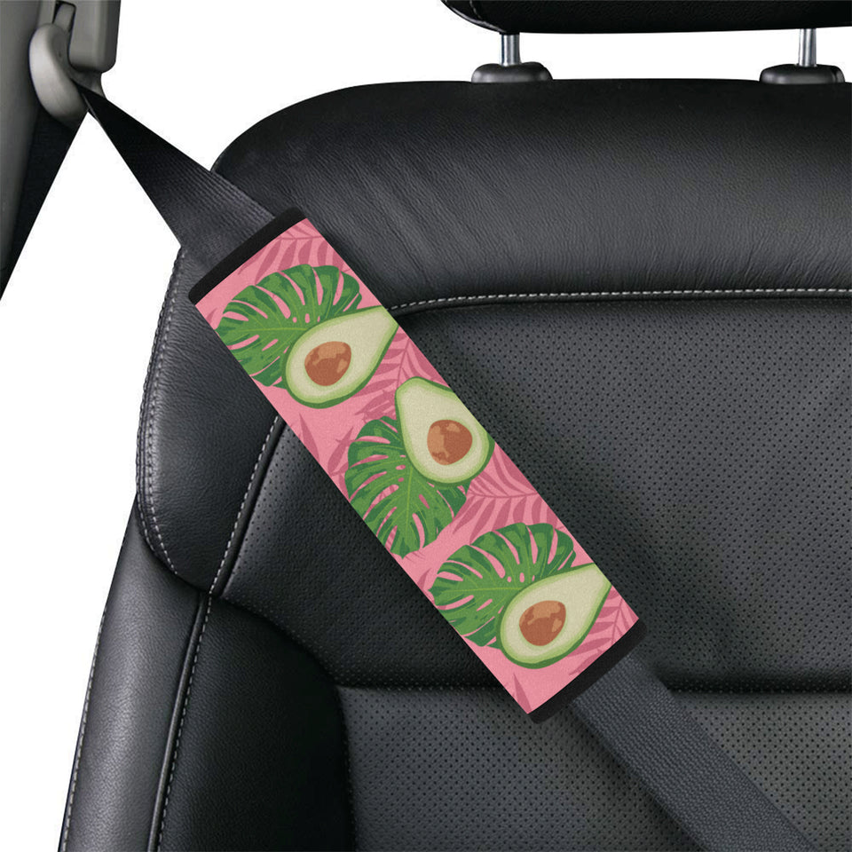 Avocado slices leaves pink back ground Car Seat Belt Cover