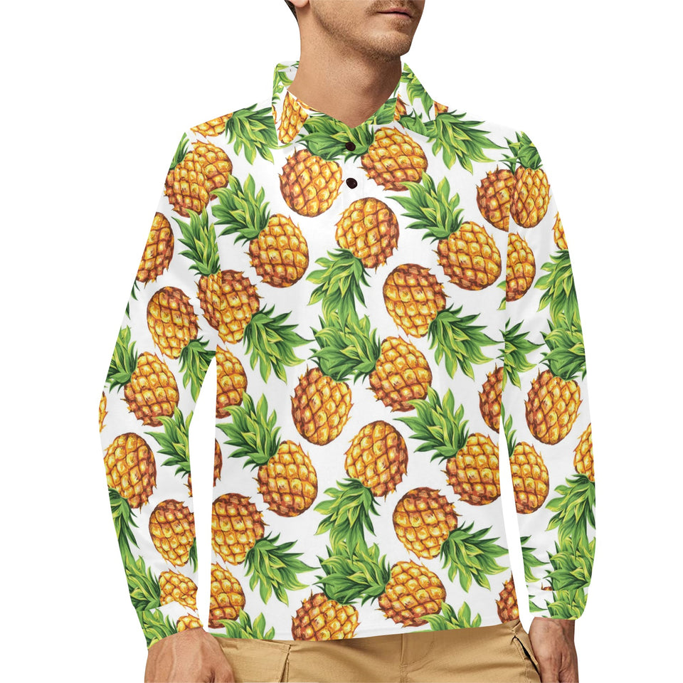 Pineapples design pattern Men's Long Sleeve Polo Shirt