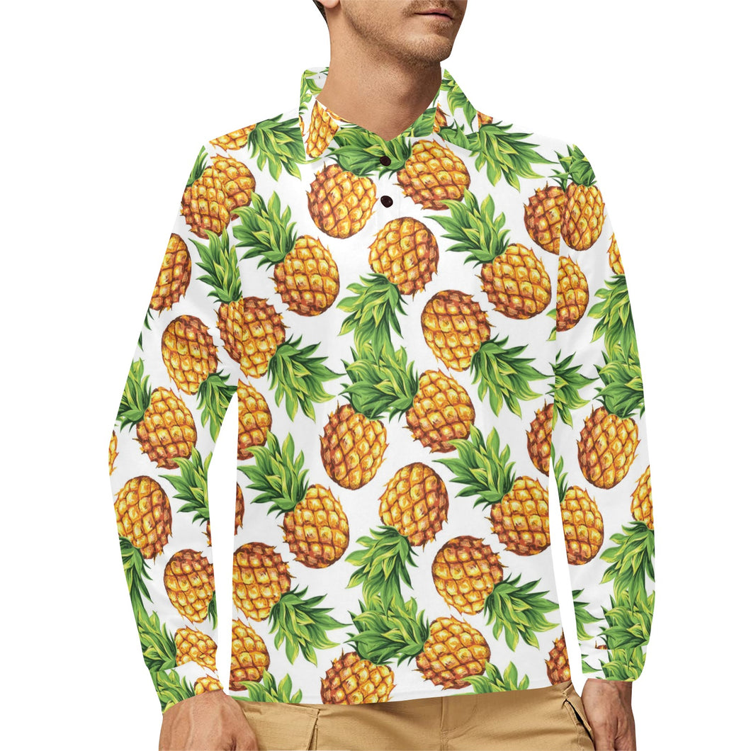 Pineapples design pattern Men's Long Sleeve Polo Shirt