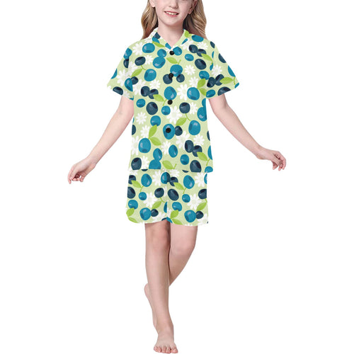 blueberry flower pattern Kids' Boys' Girls' V-Neck Short Pajama Set