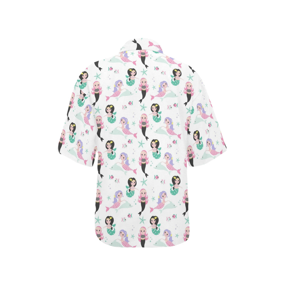 cute mermaid dolphin fish starfish pattern Women's All Over Print Hawaiian Shirt