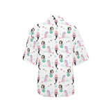 cute mermaid dolphin fish starfish pattern Women's All Over Print Hawaiian Shirt