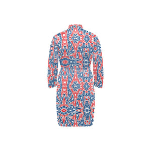 Blue Red Eiffel Tower Pattern Print Design 02 Men's Long Sleeve Belted Night Robe