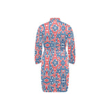 Blue Red Eiffel Tower Pattern Print Design 02 Men's Long Sleeve Belted Night Robe