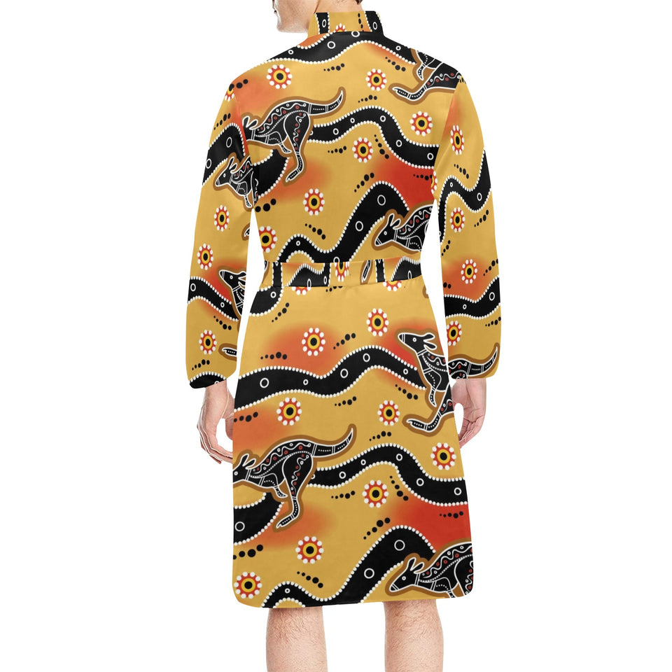 Japanese wave pattern Men's Long Sleeve Belted Night Robe