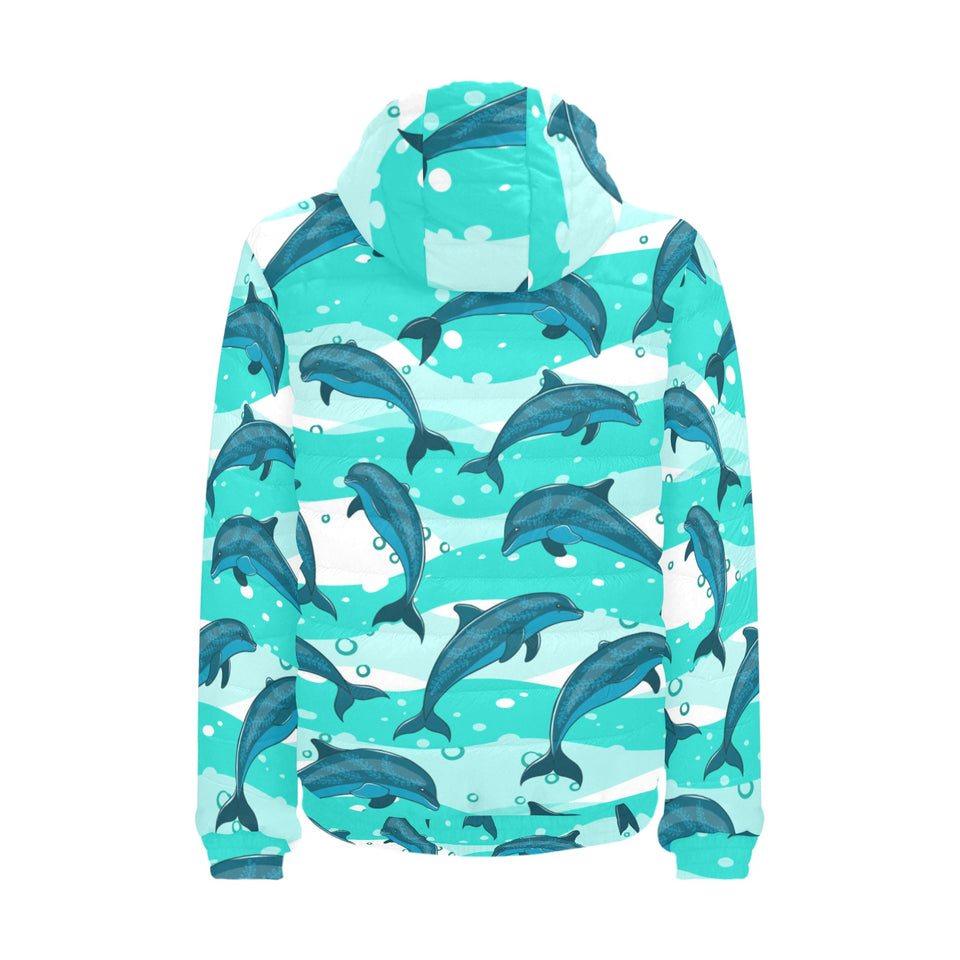 Dolphin sea pattern Men's Padded Hooded Jacket