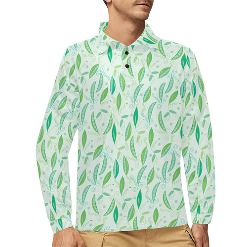 Green Peas Pattern Print Design 01 Men's Long Sleeve Polo Shirt