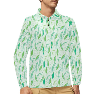 Green Peas Pattern Print Design 01 Men's Long Sleeve Polo Shirt