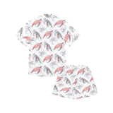 Watercolor sea turtle jellyfish pattern Kids' Boys' Girls' V-Neck Short Pajama Set