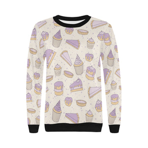 Cakes pies tarts muffins and eclairs purple bluebe Women's Crew Neck Sweatshirt