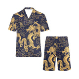 Gold dragon pattern Men's V-Neck Short Pajama Set