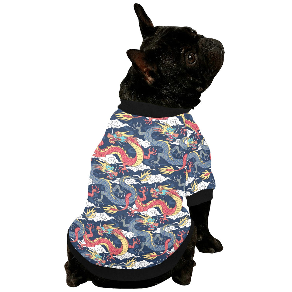 Blue red dragon cloud pattern All Over Print Pet Dog Round Neck Fuzzy Shirt
