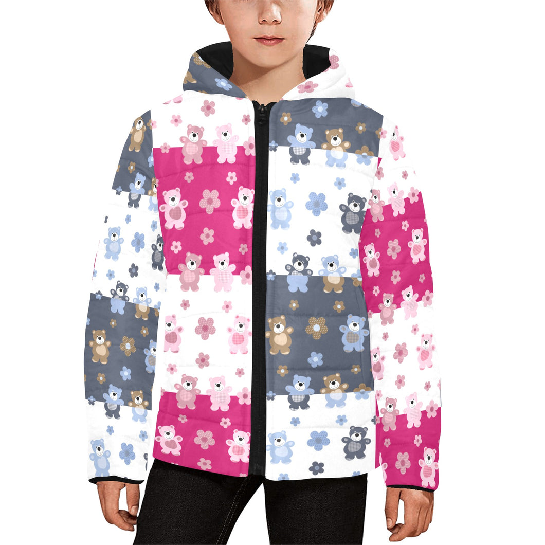 Teddy Bear Pattern Print Design 03 Kids' Boys' Girls' Padded Hooded Jacket