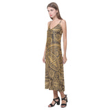 cacao beans tribal polynesian pattern background V-Neck Open Fork Long Dress