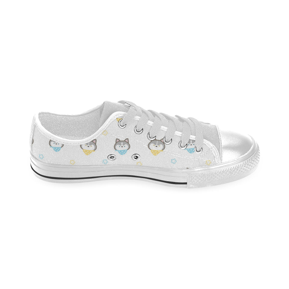 Cute Siberian Husky pattern Men's Low Top Shoes White