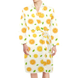 oranges leaves pattern Men's Long Sleeve Belted Night Robe