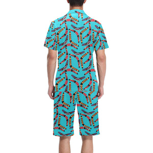 Boomerang Australian aboriginal ornament blue back Men's V-Neck Short Pajama Set