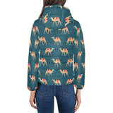 Camel pattern blue blackground Women's Padded Hooded Jacket