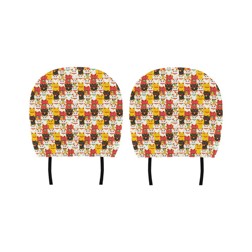 Colorful Maneki neko cat pattern Car Headrest Cover