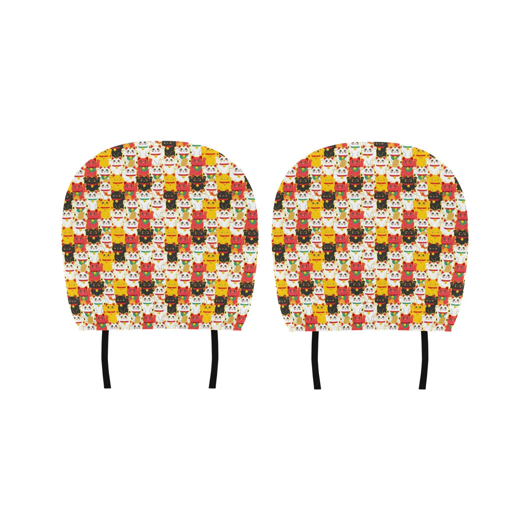 Colorful Maneki neko cat pattern Car Headrest Cover