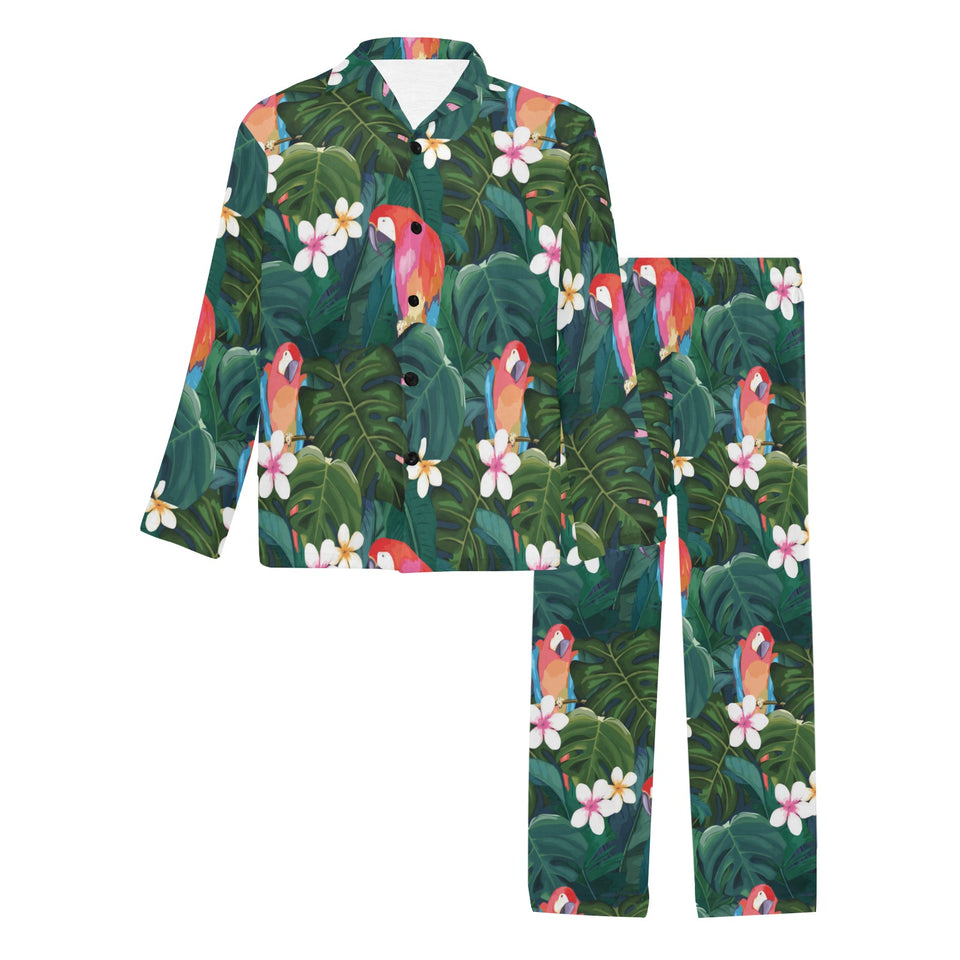 Parrot Palm tree leaves flower hibiscus pattern Men's Long Pajama Set