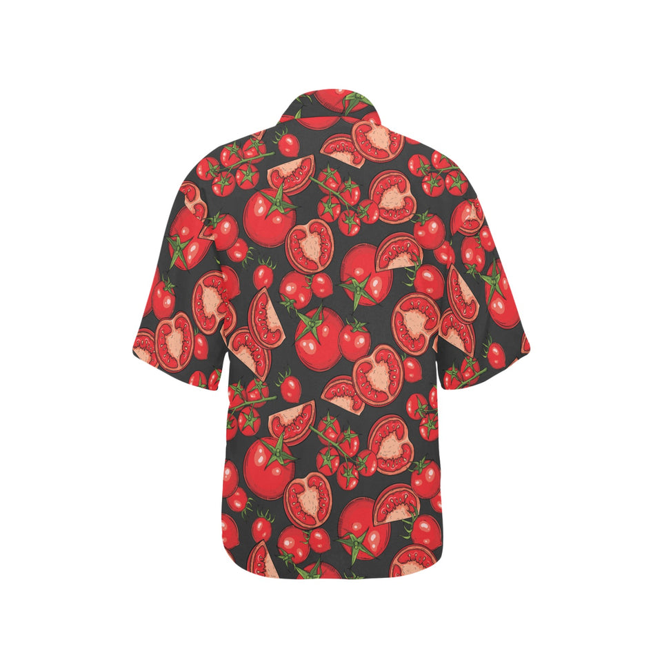 Tomato black background Women's All Over Print Hawaiian Shirt