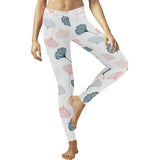 Black Gray Cream coral ginkgo leaves pattern Women's Legging Fulfilled In US
