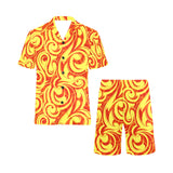 Fire flame design pattern Men's V-Neck Short Pajama Set