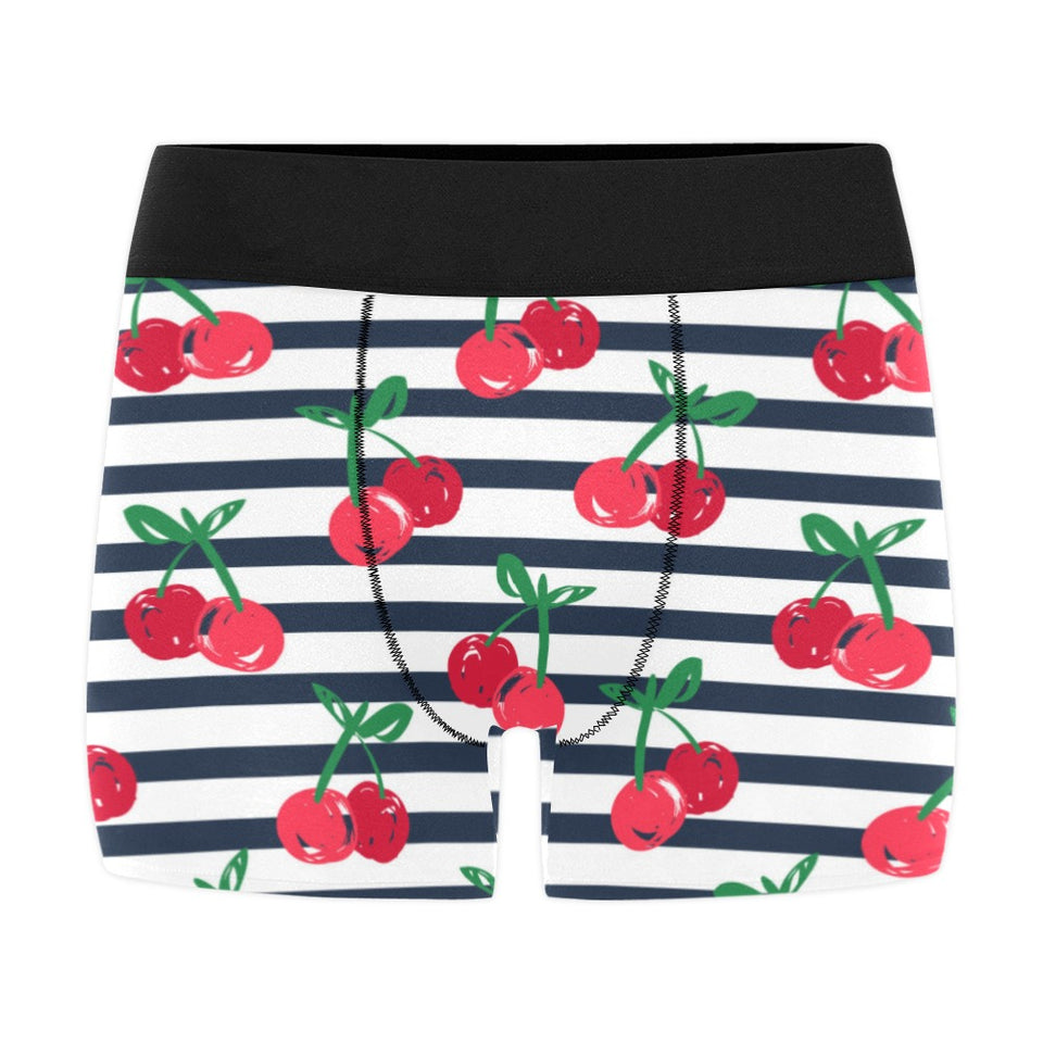 Hand drawn cherry pattern striped background Men's All Over Print Boxer Briefs Men's Underwear