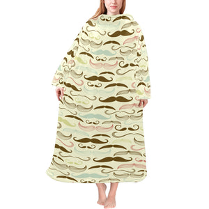 Mustache Beard Pattern Print Design 01 Blanket Robe with Sleeves