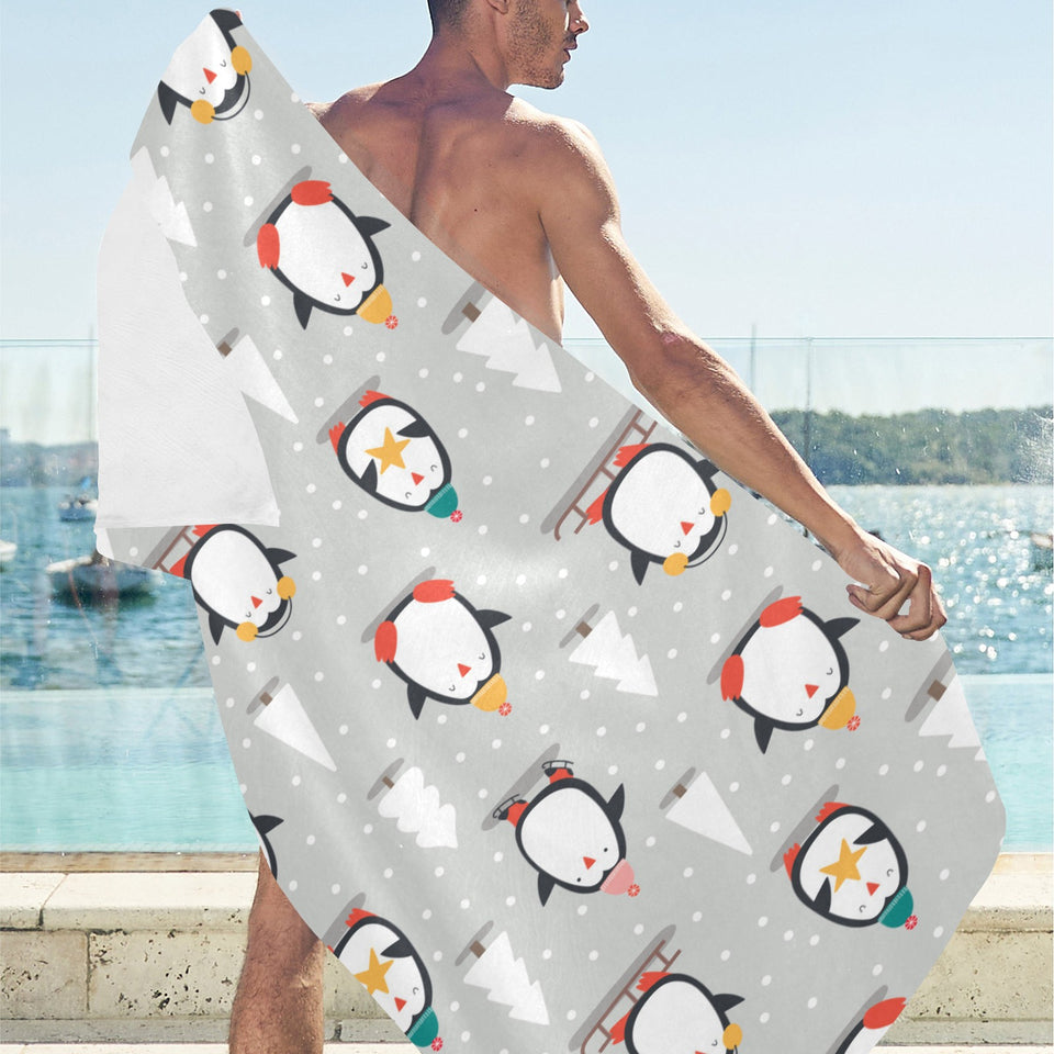Cute Penguin christmas pattern Beach Towel