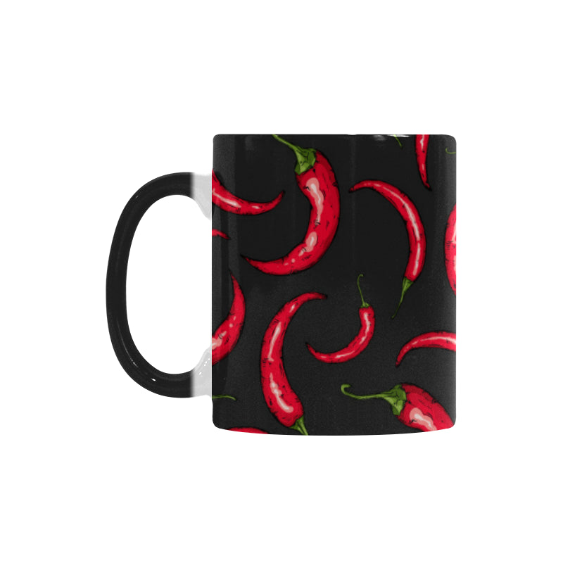 Chili peppers pattern black background Morphing Mug Heat Changing Mug