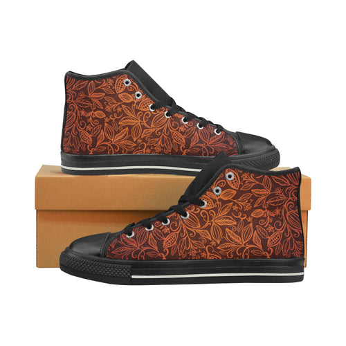 cacao beans tribal polynesian pattern Women's High Top Canvas Shoes Black