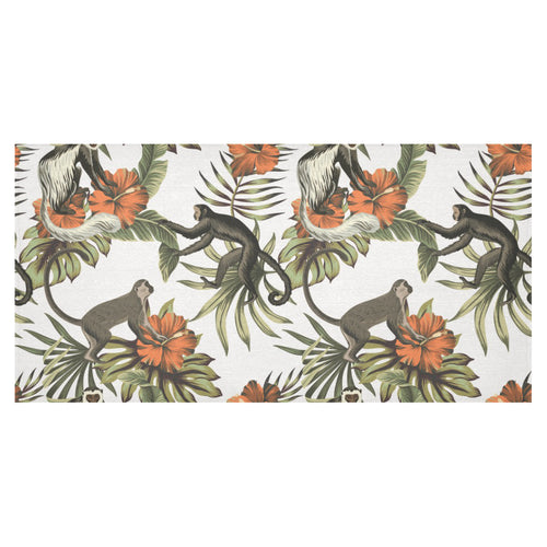 Monkey red hibiscus flower palm leaves floral patt Tablecloth